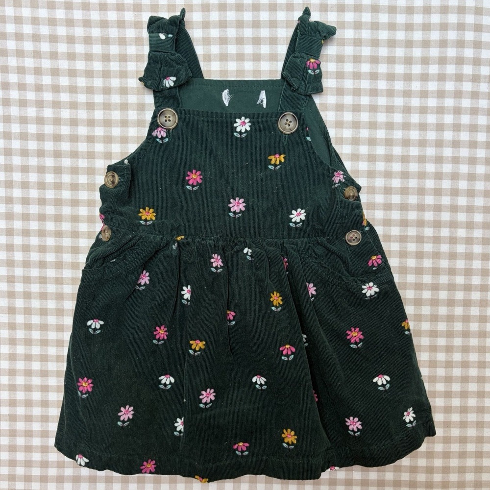 Blueberi Boulevard Girl's Jumper Corduroy Ribbed Floral Dark Green, 3T